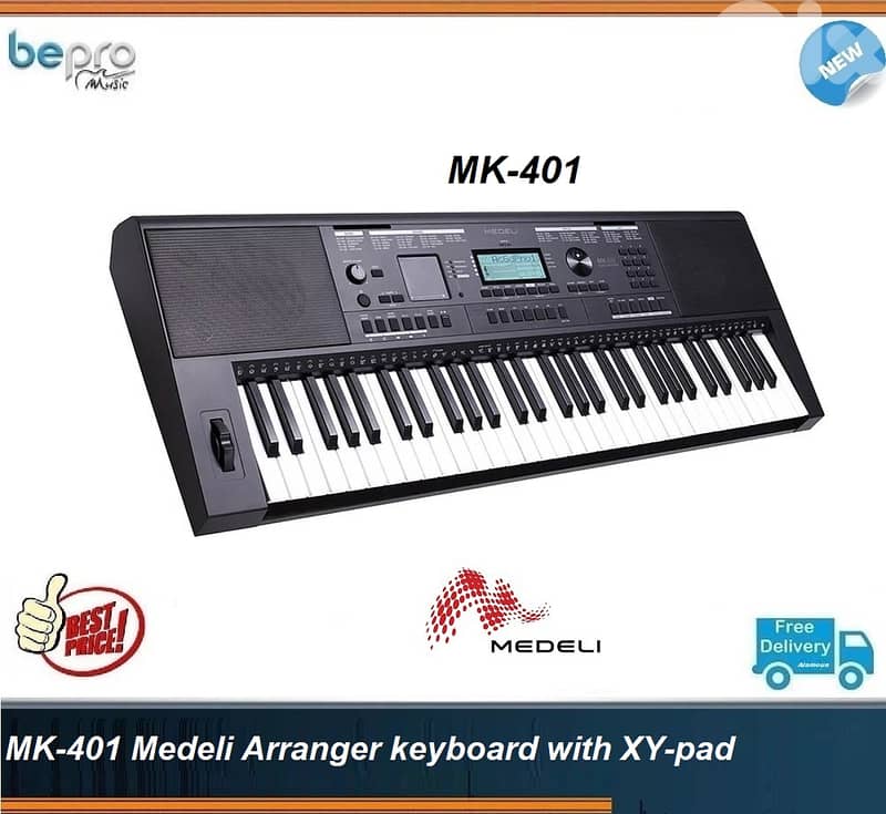 MK401 Medeli Arranger keyboard, 61 touch sensitive keys, 2 x 15 watt 0