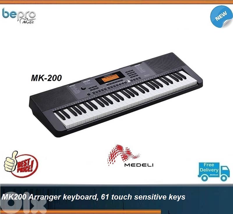 MK200 Arranger keyboard, 61 touch sensitive keys,LCD, 2 x 2,5 watt 0