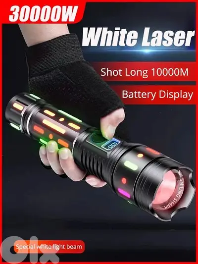30000W LED Flashlights Zoom Waterproof 10KM Aluminum Torch 10000mAh