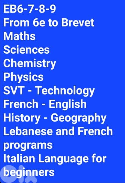 Private lessons in all courses, 6th until 10th grade (EB6 to EB10) 1