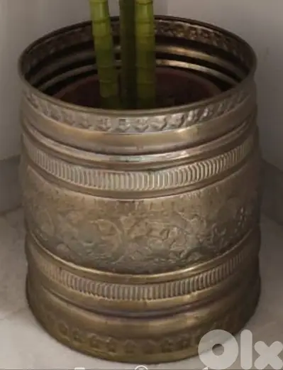 Antique handmade, tooled brass pot planter. (Revised Price)