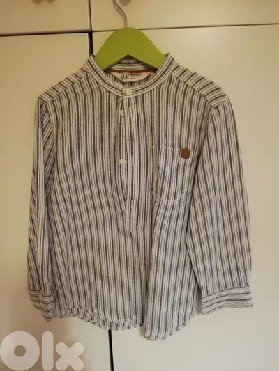 H & M Linen striped blue Navy shirt
