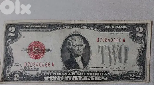 Red Seal USA  Two Dollar year 1928 Banknote of President Jefferson