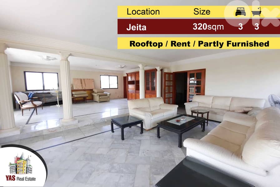 Jeita 320m2 | 100m2 Rooftop | Rent | Partly Furnished | Open View | CH 0