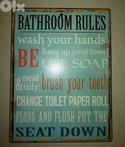 Bathroom rules tin plate 35*27 cm