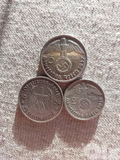 Set of 3 Nazi German Silver Coins era of Hitler in WW2 World War II