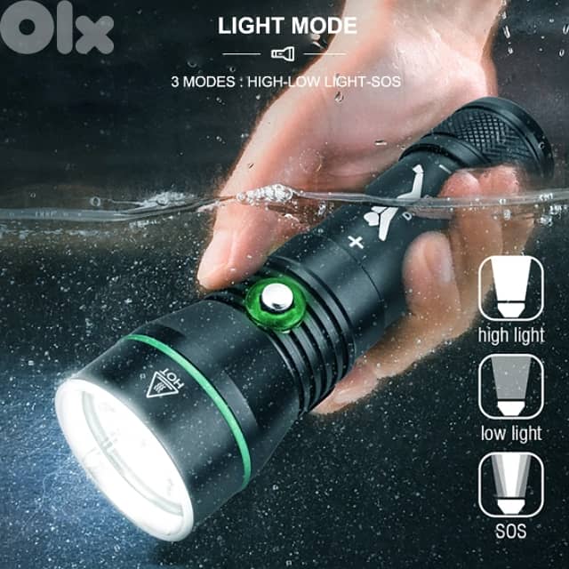 S3 Scuba Diving Flashlight, 2000 Lumen, 110m Diving Torch 2