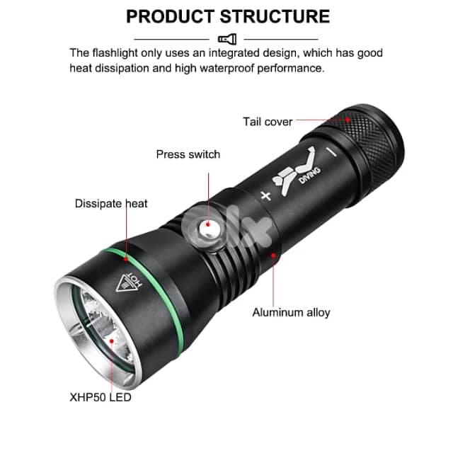 S3 Scuba Diving Flashlight, 2000 Lumen, 110m Diving Torch 9