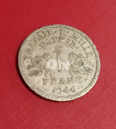 1944 France Vichy  WWII 1 Franc Bazor