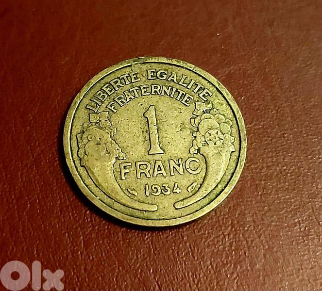 1934 France Morlon 1 Franc Marianne's head 1