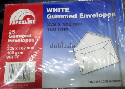 PAPERLINE 25 GUMMED ENVELOPES 229X162 MM 100 GSM WHITE