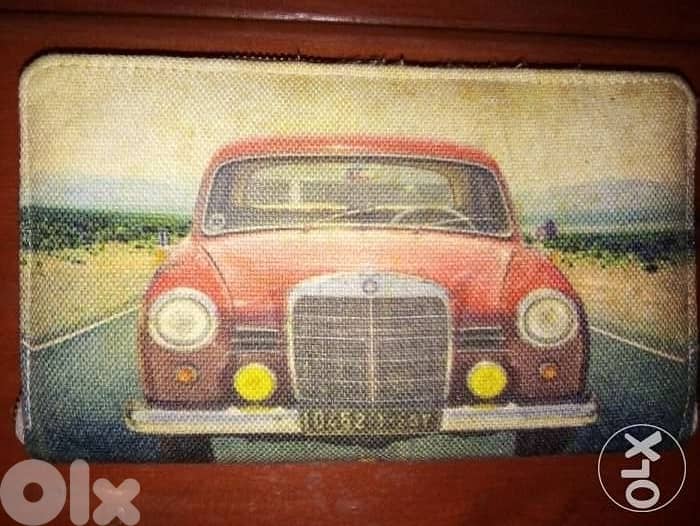 vintage ladies handbag red old mercedes 10452 plate num never used 0