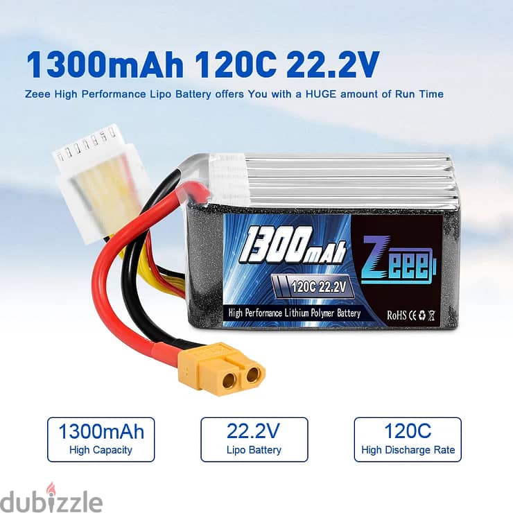 Zeee 6S 22.2V 120C 1300mAh XT60 Lipo Battery for FPV Drone/RC Plane 2