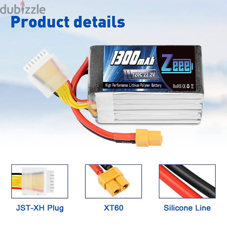 Zeee 6S 22.2V 120C 1300mAh XT60 Lipo Battery for FPV Drone/RC Plane 3
