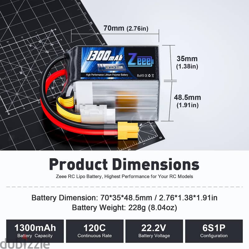 Zeee 6S 22.2V 120C 1300mAh XT60 Lipo Battery for FPV Drone/RC Plane 4