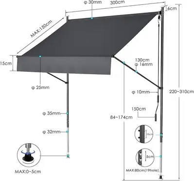 LIFERUN Clamp Awning, Balcony Awning