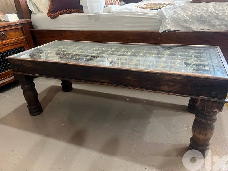 solid wood teak table with copper 1