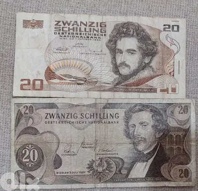 Set two Austria Banknotes 20 Zwanzig Shilling مجموعة من ورقتين النمسا