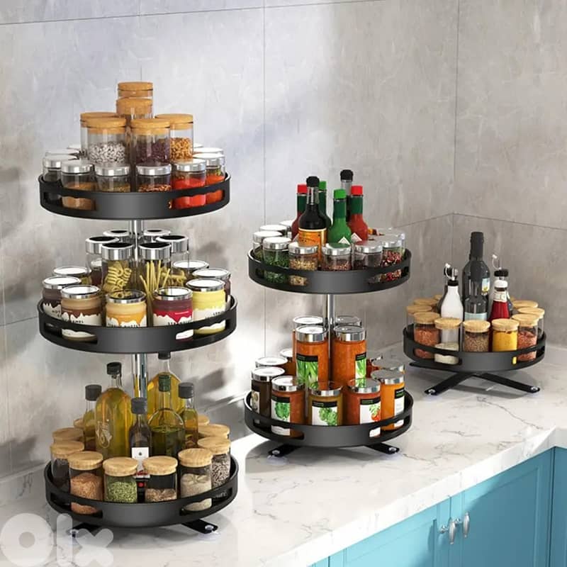 Rotating Spice Stand, 3-Layer Seasoning Organizer, 360° Trays ستاند 0