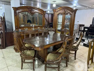 اوضة سفرة ملكية مصرية حفر خشب زان ولاتي ملبسة قشرة سنديان