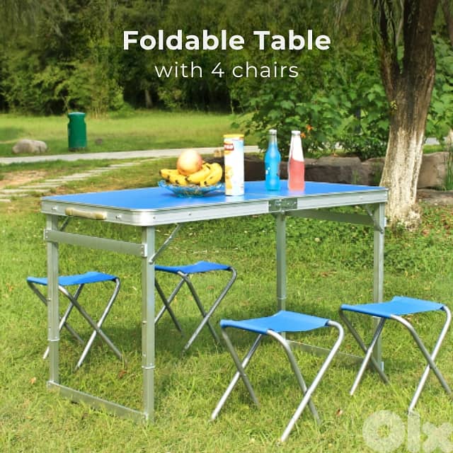Picnic Table Set, Height-Adjustable Camping Table with 4 Chairs طاولة 1