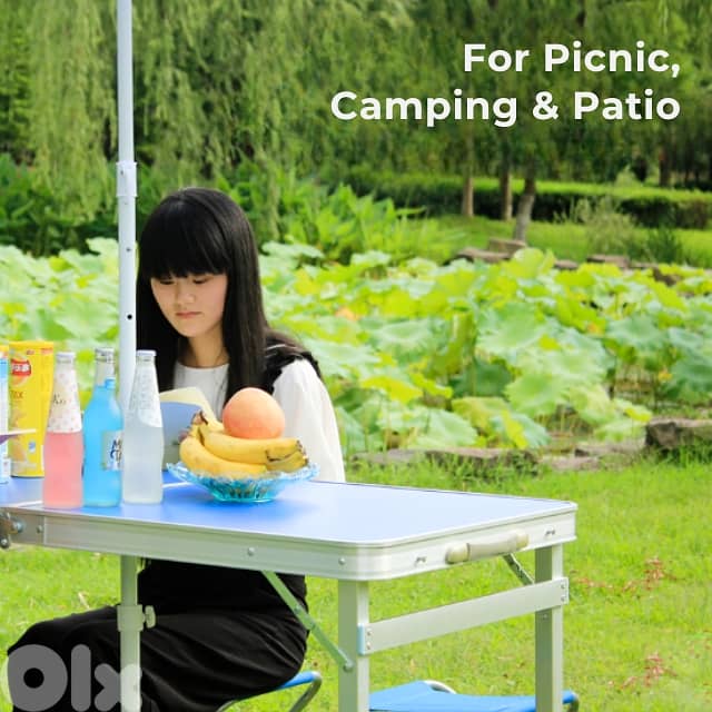 Picnic Table Set, Height-Adjustable Camping Table with 4 Chairs طاولة 4