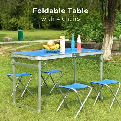 Picnic Table Set, Height-Adjustable Camping Table with 4 Chairs Picnic Table Set, Height-Adjustable Camping Table with 4 Chairs
