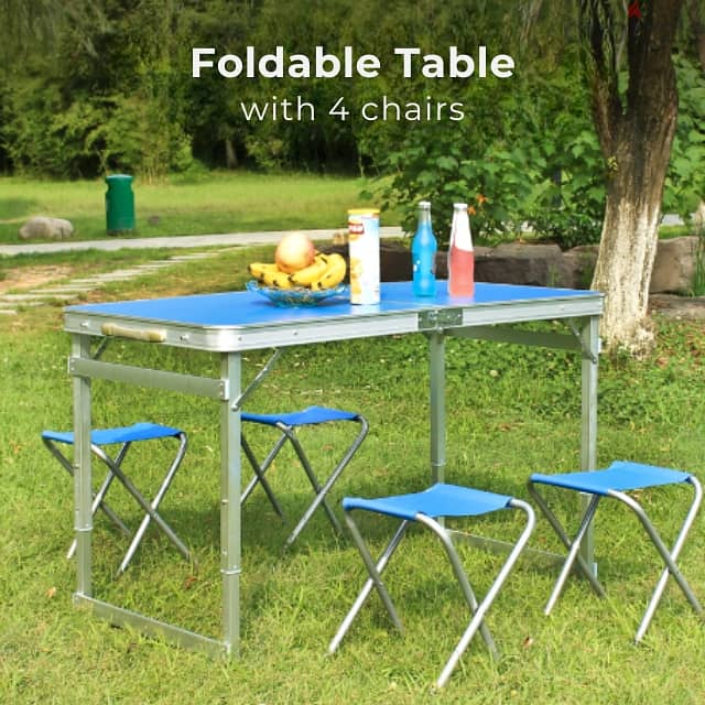 Picnic Table Set, Height-Adjustable Camping Table with 4 Chairs 0