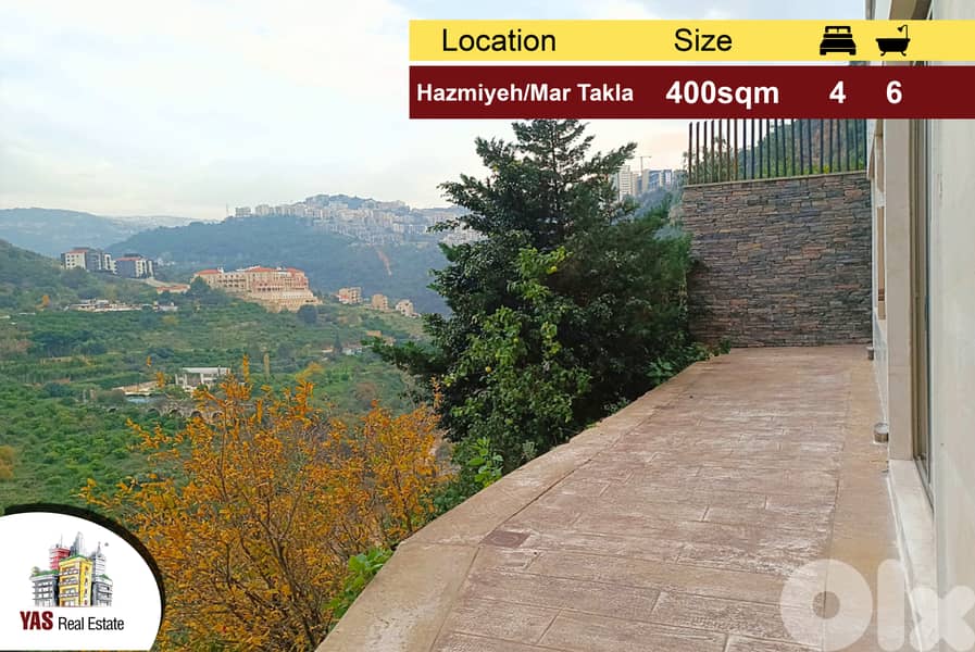 Hazmiyeh/Mar Takla 400m2 | 30m2 Terrace | Calm Area | Open View | PA 0