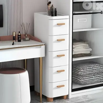 Chest Drawer Case, 5-Door Storage Cupboard, Movable White Cabinet