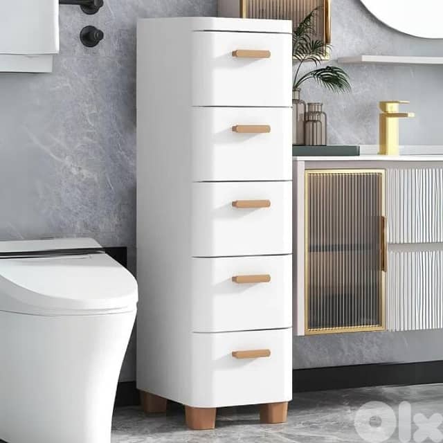Chest Drawer Case, 5-Door Storage Cupboard, Movable White Cabinet 1