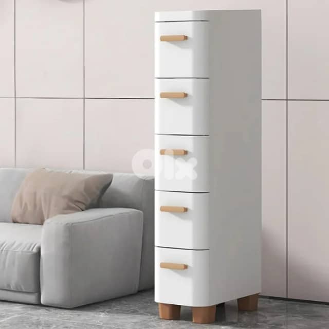 Chest Drawer Case, 5-Door Storage Cupboard, Movable White Cabinet 3