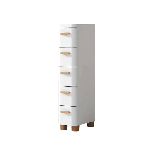Chest Drawer Case, 5-Door Storage Cupboard, Movable White Cabinet 6