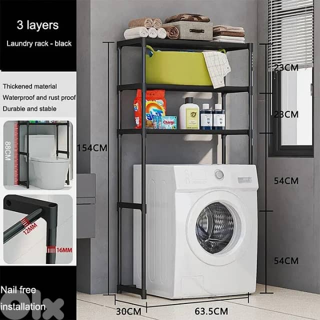 Over Toilet Storage Shelf - 3 Tier Washing Machine Rack, B/W 5
