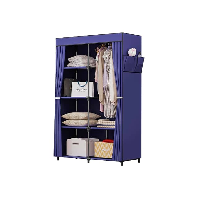 Double Clothes Wardrobe, 2-Section Closet with 4 Shelves 0