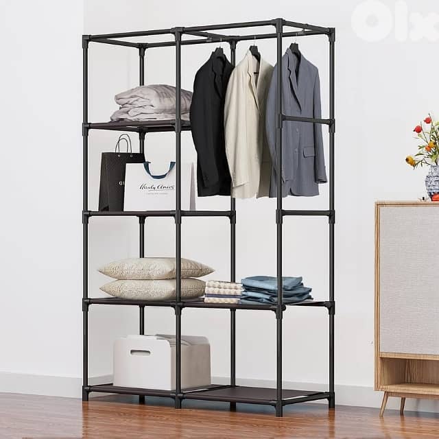 Double Clothes Wardrobe, 2-Section Closet with 4 Shelves 2