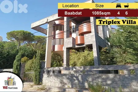 Baabdat 1085m2 | 1012m2 Land/Garden | Triplex | Unique Design | PA |