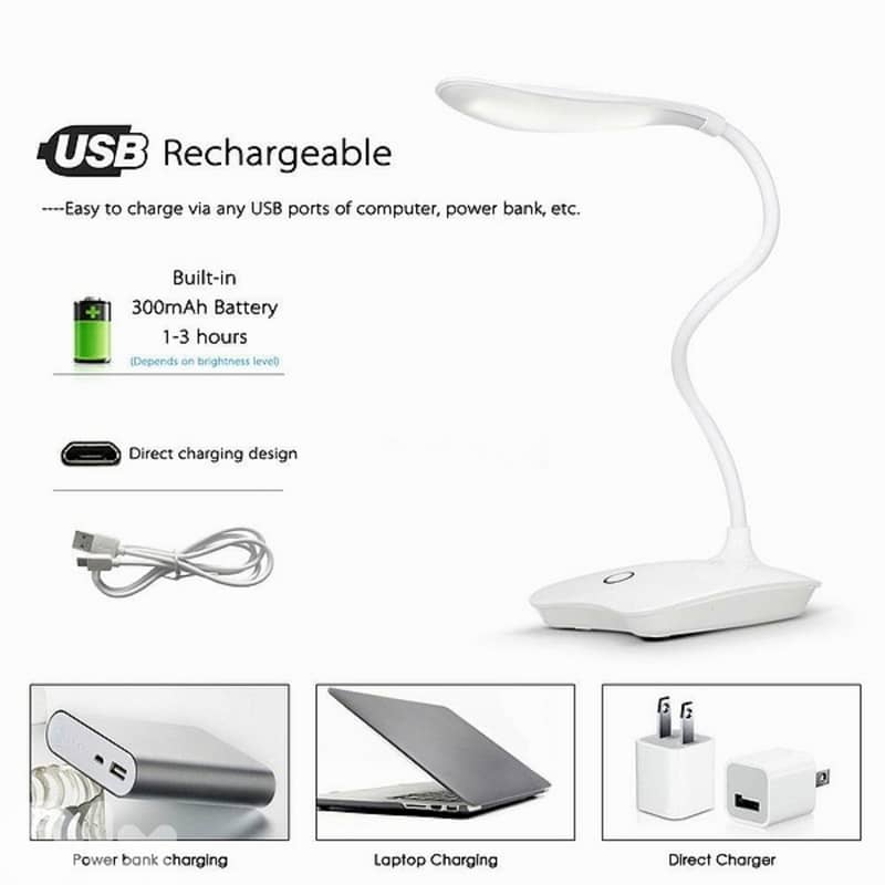 Rechargeable Desk Lamp, 3-Level Dimmable USB LED Light 8