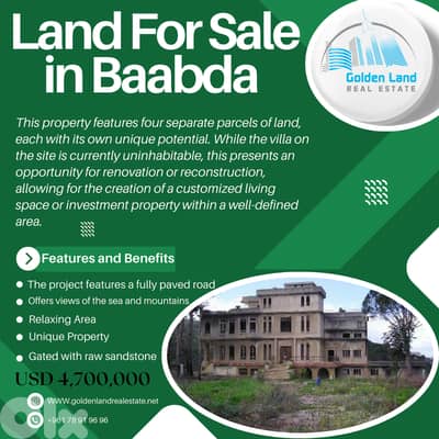 4550 SQM Land in Baabda District Overlooking the Mountains & Sea View