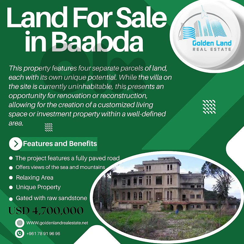 4550 SQM Land in Baabda District Overlooking the Mountains & Sea View