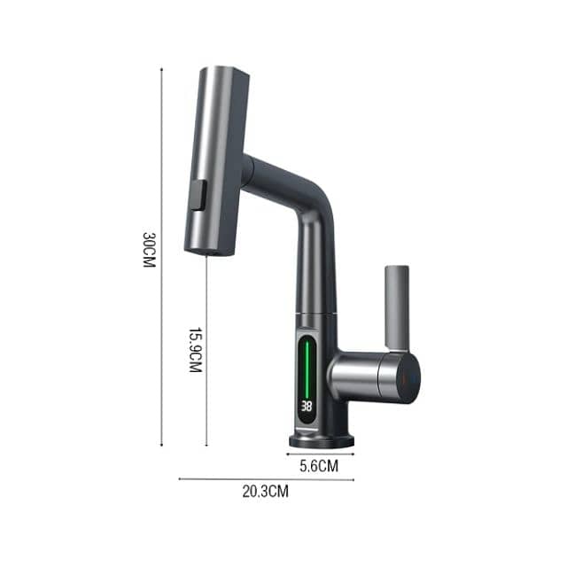 Pull Out Kitchen Faucet with Temperature Display, 3 Spray Modes 7