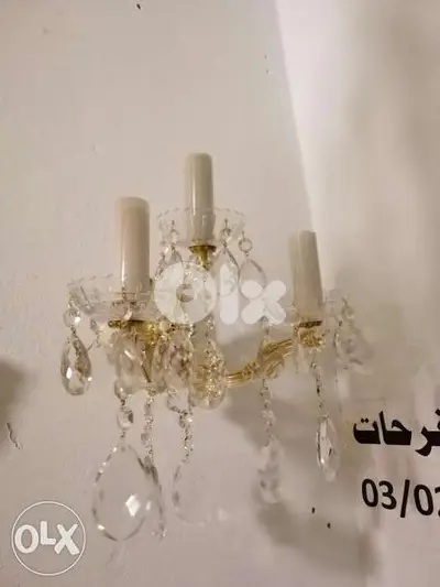 ابليك عدد٢ كرستال تشيكي بوهيمي الأصلي القديم ٣ لمبات مميز حجم كبير لقط