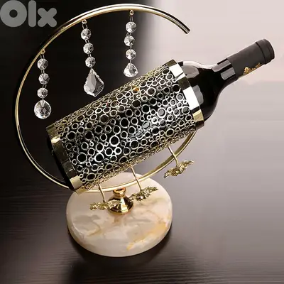 Gold Wine Bottle Holder with Marble Base & Crystal Accents