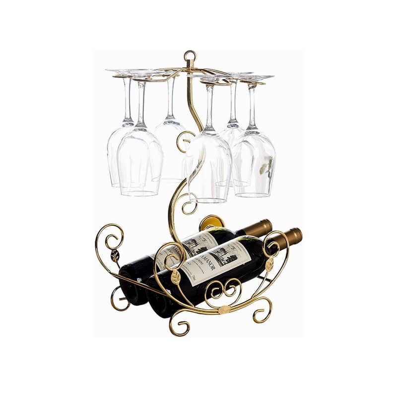 Golden Vine Wine Rack, 2 Bottles & 6 Glasses Display Holder 4