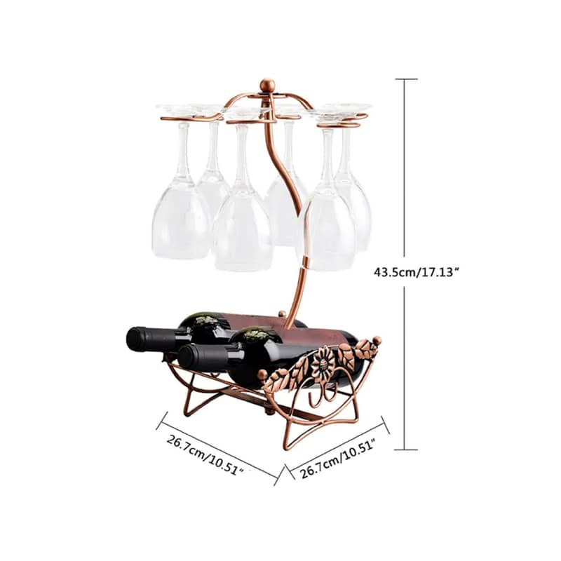 Olive Wine Rack – Gold Wine Storage for 2 Bottles, 6 Glasses 7