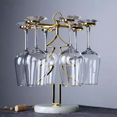 Christmas Tree Glass Holder, Golden Wine Rack for 6 Glasses