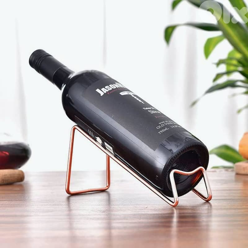 Minimalist Wine Bottle Holders – 2-Piece Rose Gold Metal Stands 0