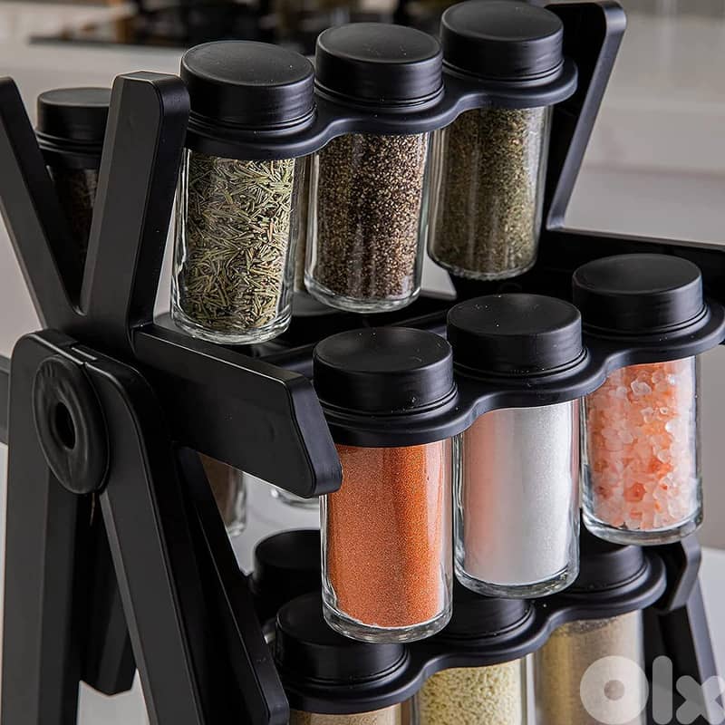 Rotating Spice Rack Organizer with 18 Glass Spice Jars 5
