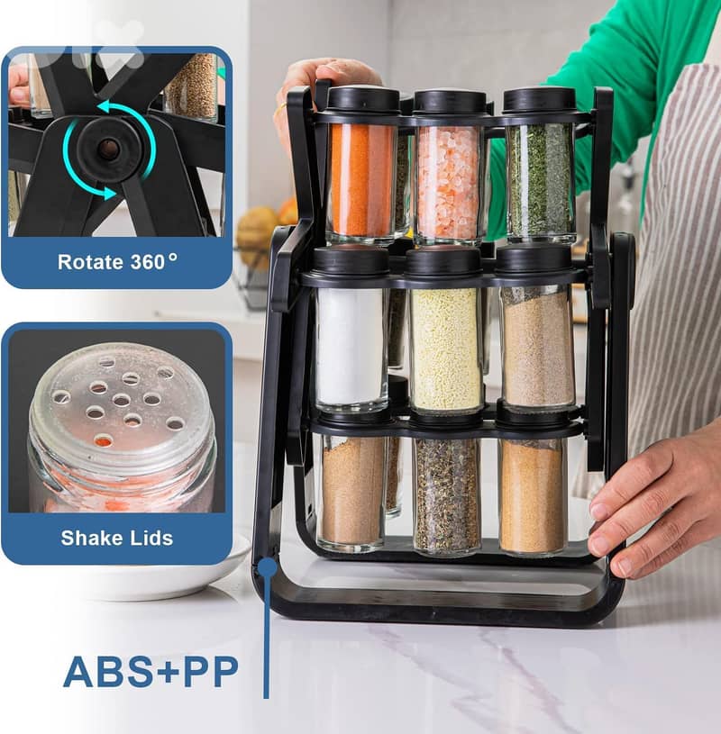 Rotating Spice Rack Organizer with 18 Glass Spice Jars 2