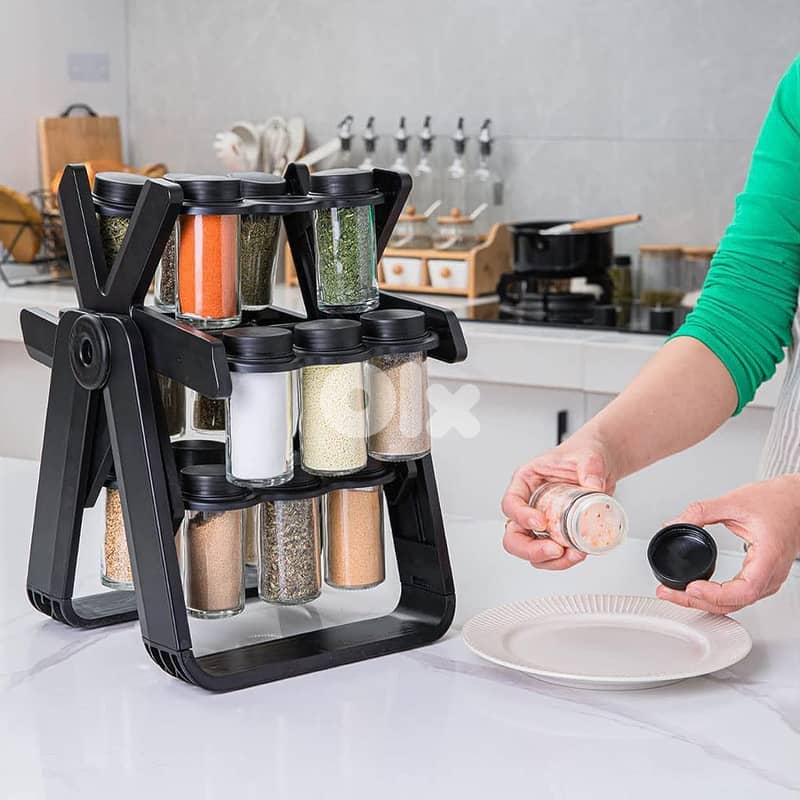 Rotating Spice Rack Organizer with 18 Glass Spice Jars 0